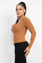 Solid V-collared Neck Top | Mixtshop LLC