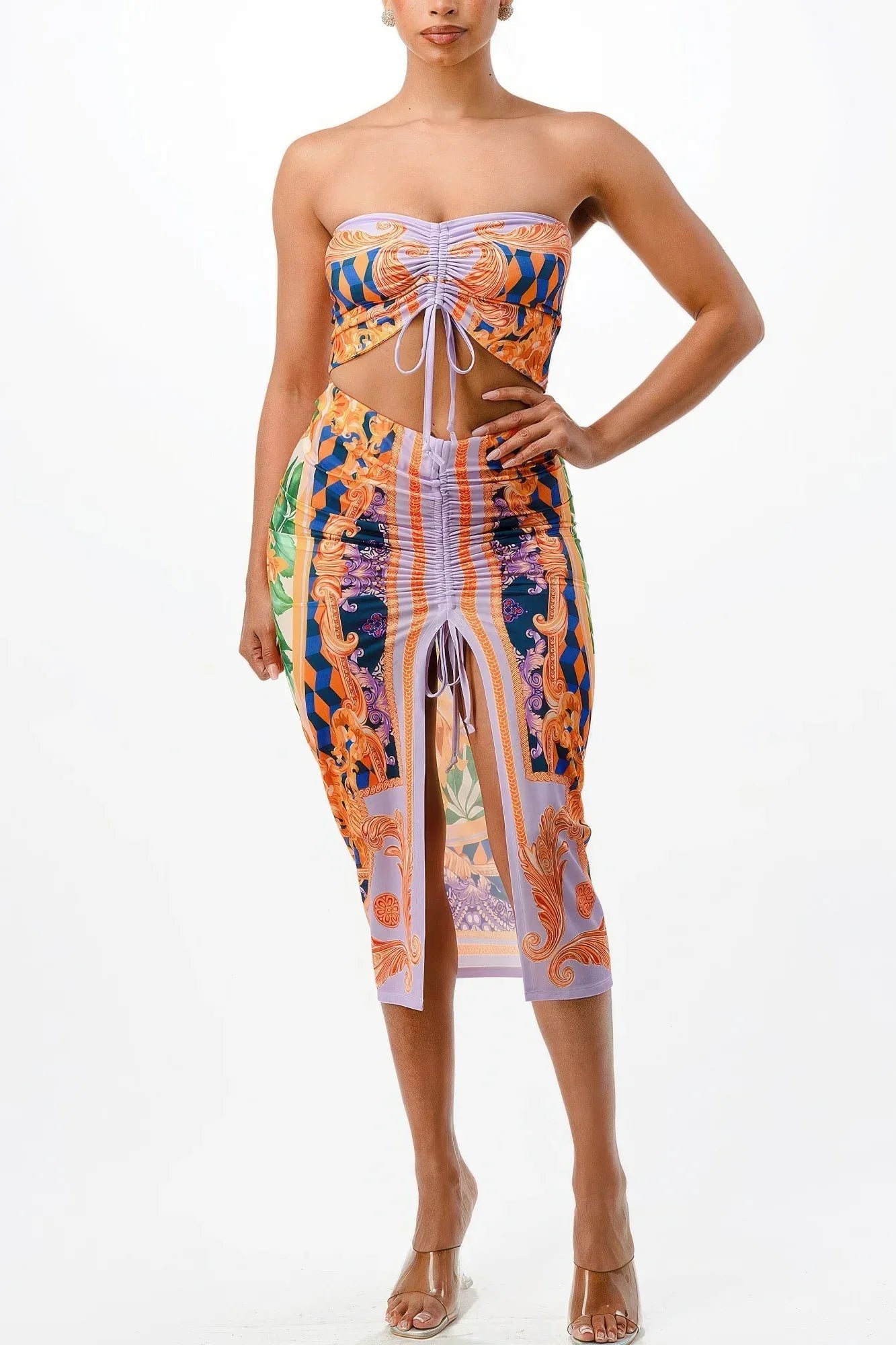 Adjustable Ruching Midi Skirt Set | Mixtshop LLC Main image