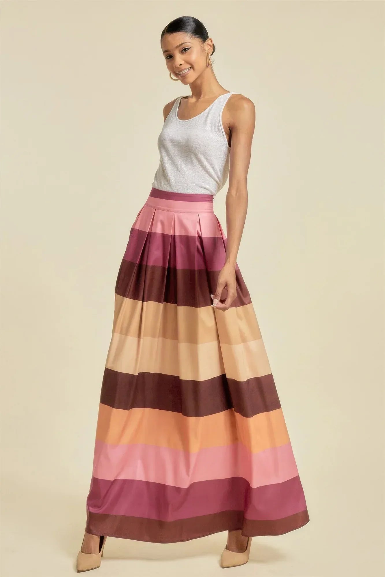 Color Block Maxi Skirt With Pockets Secondary image