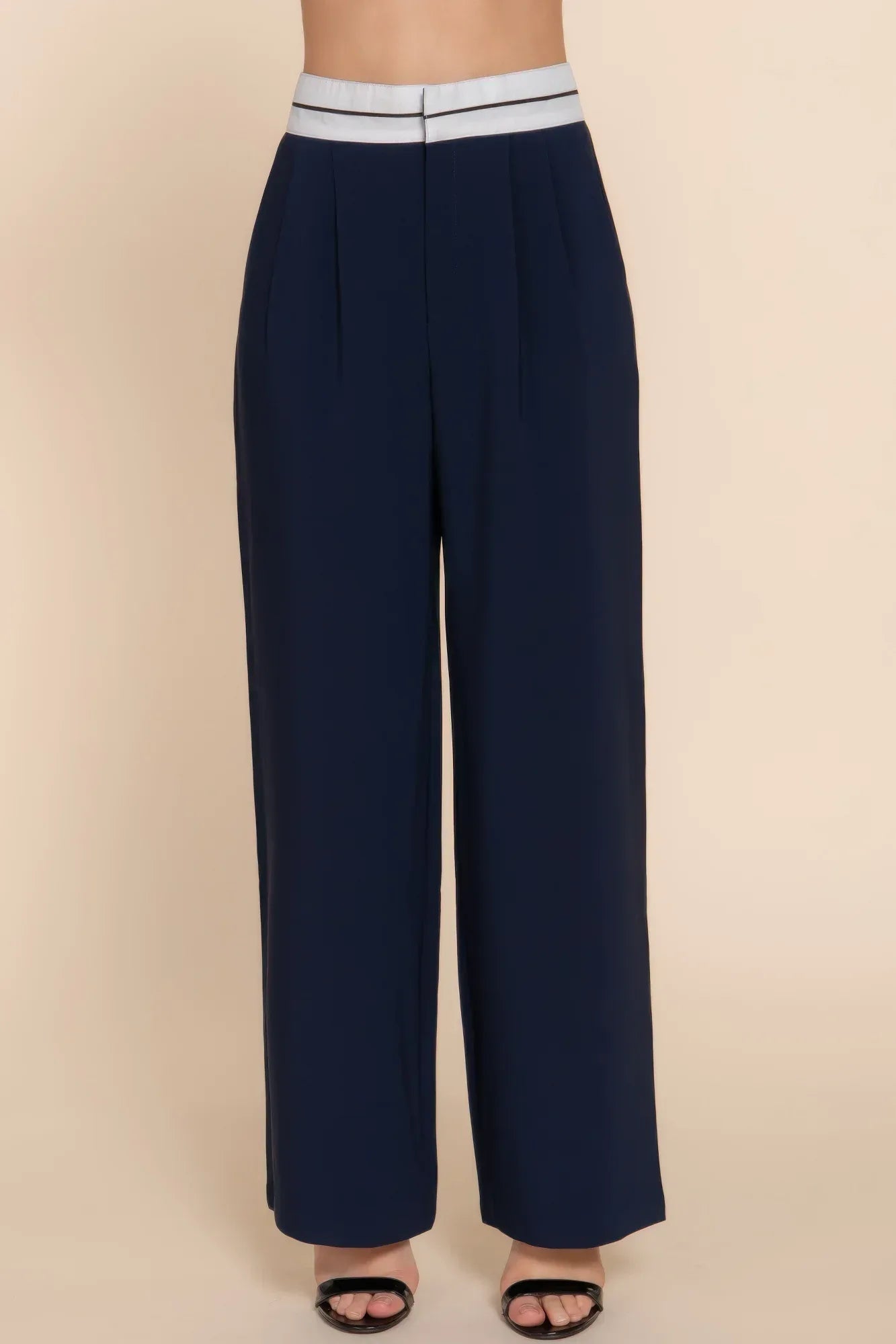 Contrast Waistband Straight Long Pants | Mixtshop LLC Main image