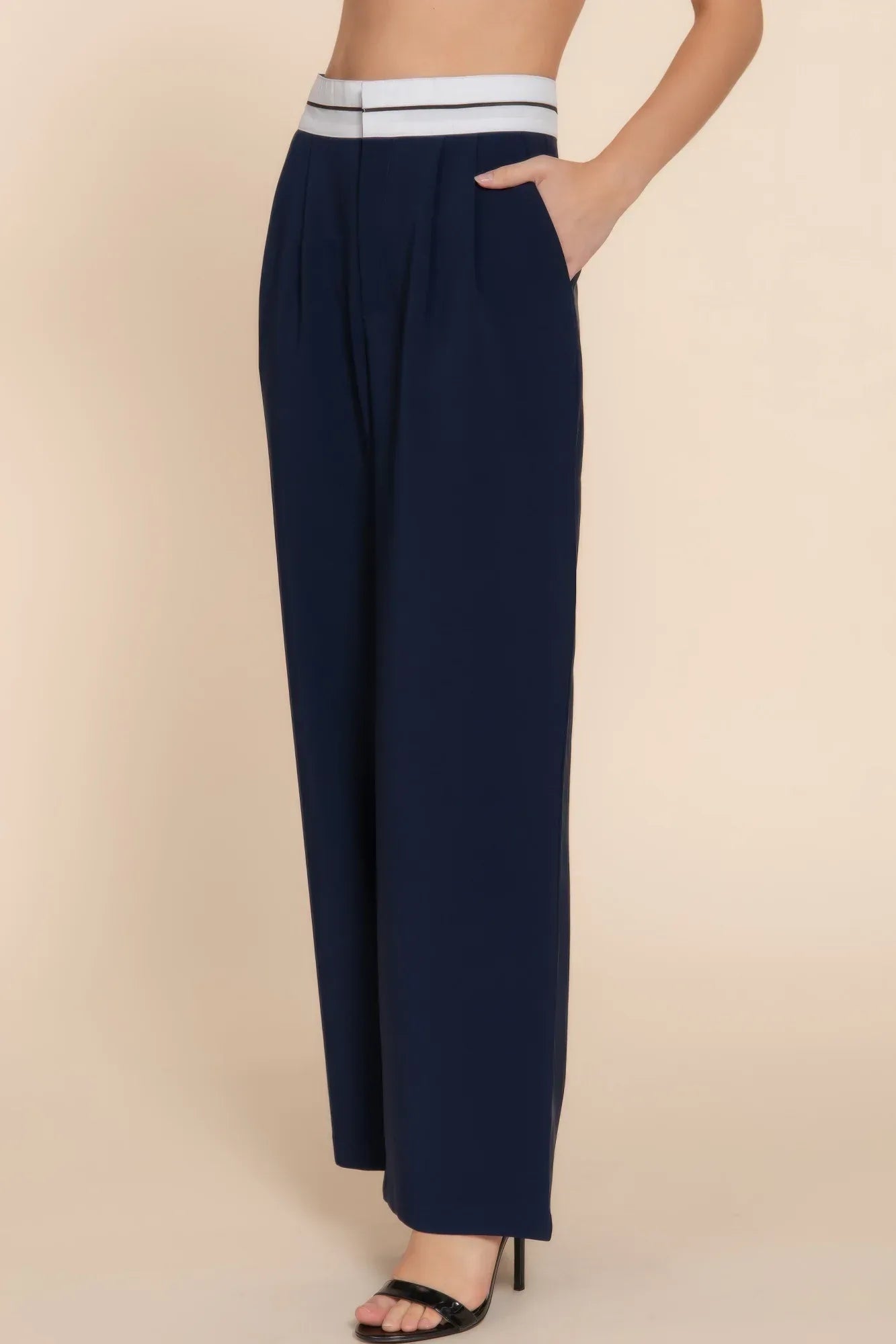 Contrast Waistband Straight Long Pants | Mixtshop LLC