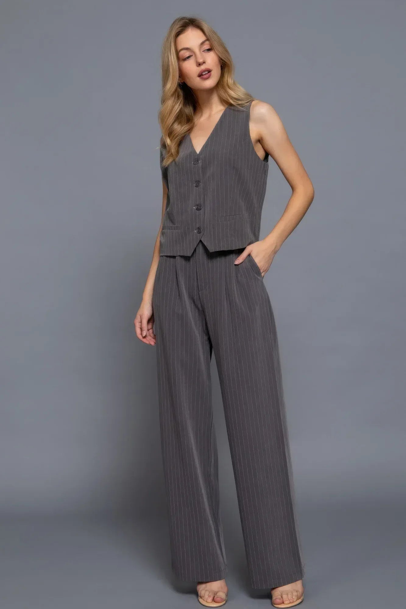 Pin Stripe Woven Straight Pants Secondary image