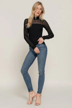 Long Slv Mesh Panel Detail Sweater Top | Mixtshop LLC