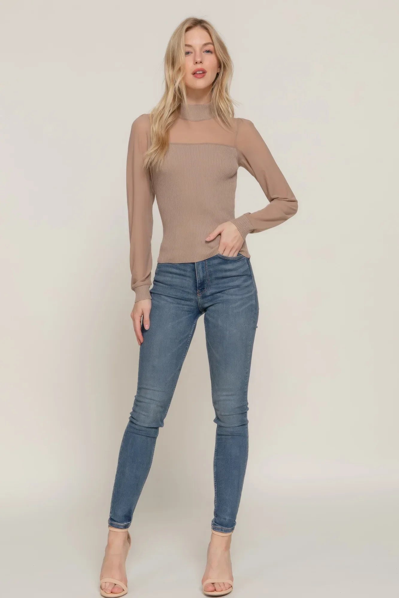 Long Slv Mesh Panel Detail Sweater Top | Mixtshop LLC