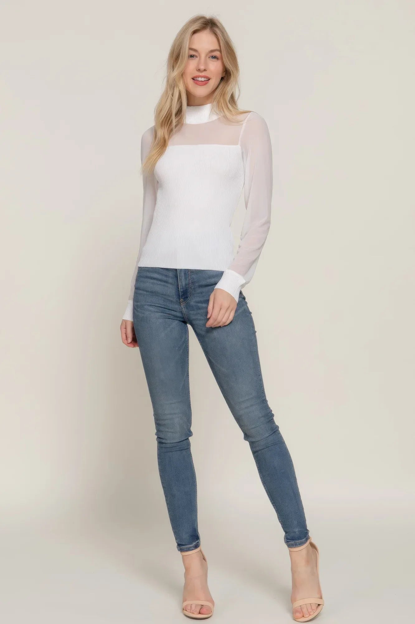 Long Slv Mesh Panel Detail Sweater Top Secondary image