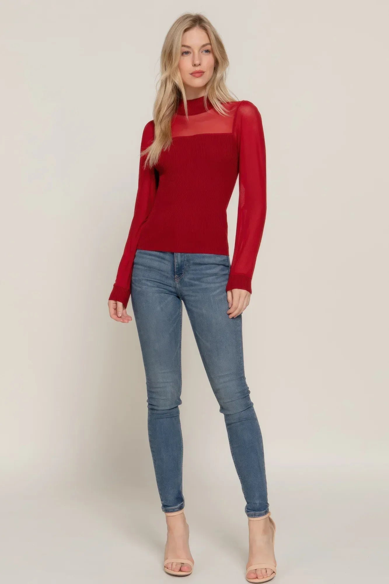 Long Slv Mesh Panel Detail Sweater Top Secondary image