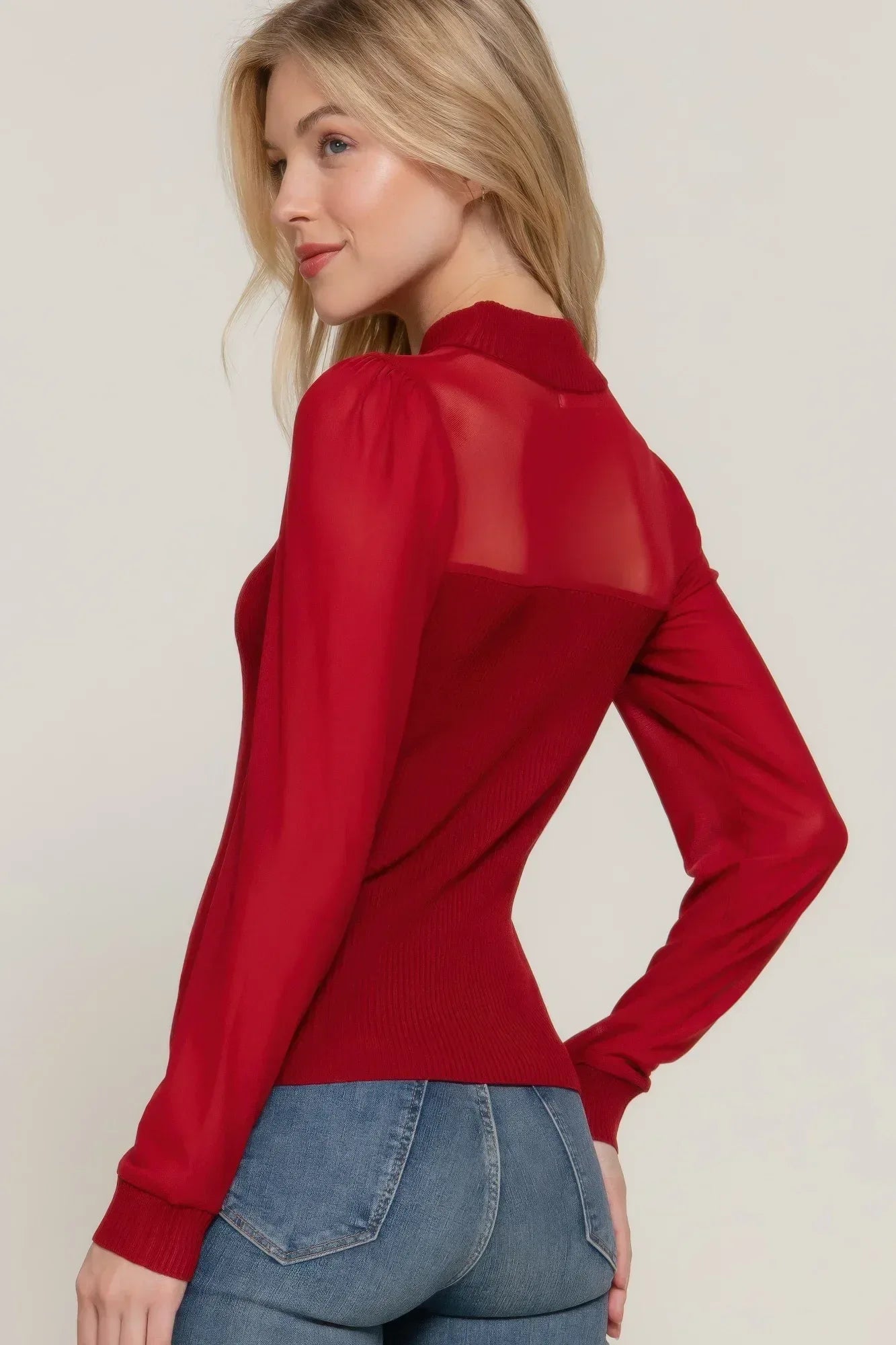 Long Slv Mesh Panel Detail Sweater Top | Mixtshop LLC