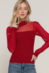 Long Slv Mesh Panel Detail Sweater Top | Mixtshop LLC