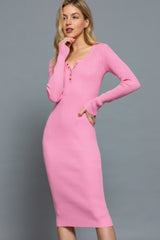 Henley Neck Midi Sweater Dress | Mixtshop LLC