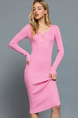 Henley Neck Midi Sweater Dress | Mixtshop LLC