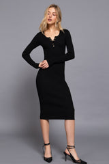 Henley Neck Midi Sweater Dress | Mixtshop LLC