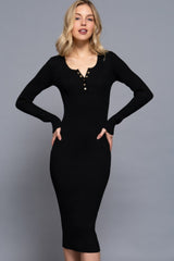 Henley Neck Midi Sweater Dress | Mixtshop LLC