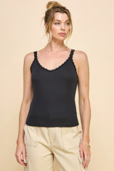 Ribbed V-neck Lace Trim With Strap Tank Top | Mixtshop LLC