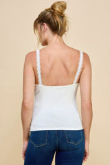 Ribbed V-neck Lace Trim With Strap Tank Top | Mixtshop LLC