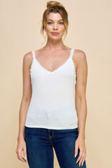 Ribbed V-neck Lace Trim With Strap Tank Top | Mixtshop LLC