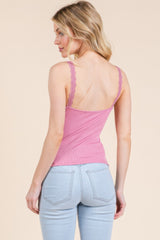 Ribbed V-neck Lace Trim With Strap Tank Top | Mixtshop LLC