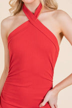 Halter Tied Criss-cross Midi Ribbed Dress | Mixtshop LLC