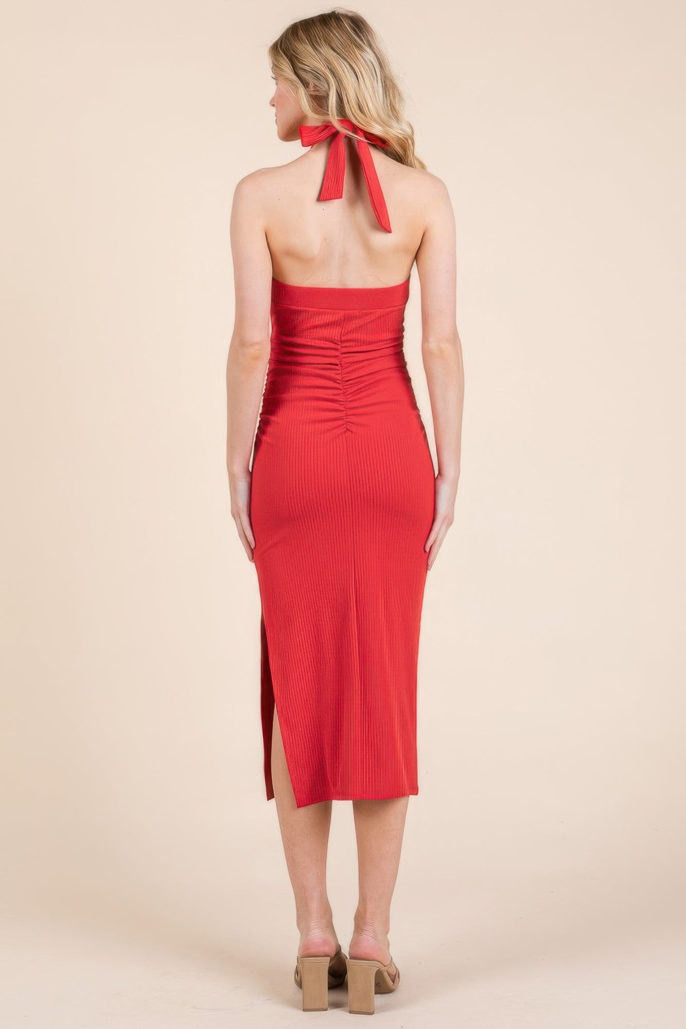 Halter Tied Criss-cross Midi Ribbed Dress | Mixtshop LLC