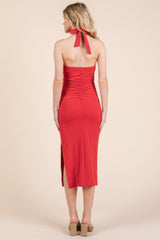 Halter Tied Criss-cross Midi Ribbed Dress | Mixtshop LLC