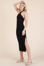 Halter Tied Criss-cross Midi Ribbed Dress | Mixtshop LLC