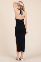 Halter Tied Criss-cross Midi Ribbed Dress | Mixtshop LLC