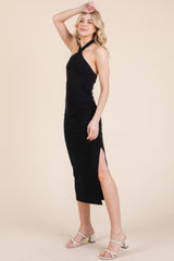 Halter Tied Criss-cross Midi Ribbed Dress | Mixtshop LLC