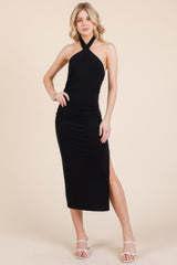 Halter Tied Criss-cross Midi Ribbed Dress | Mixtshop LLC