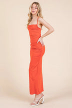 Asymmetry Ruched Double Layered Maxi Dress | Mixtshop LLC