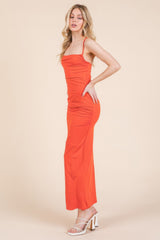Asymmetry Ruched Double Layered Maxi Dress | Mixtshop LLC