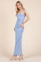 Asymmetry Ruched Double Layered Maxi Dress | Mixtshop LLC