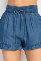 Smocked Waist Ruffled Denim Shorts | Mixtshop LLC