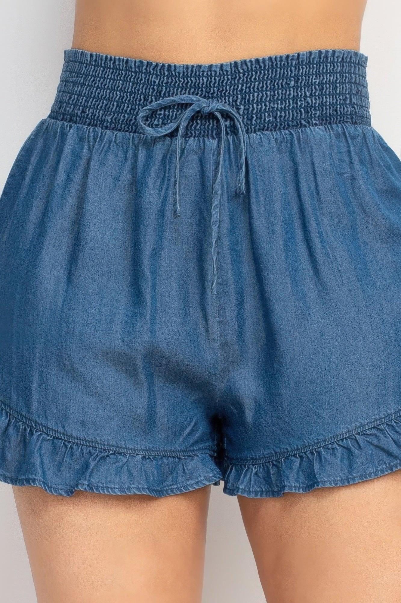 Smocked Waist Ruffled Denim Shorts | Mixtshop LLC