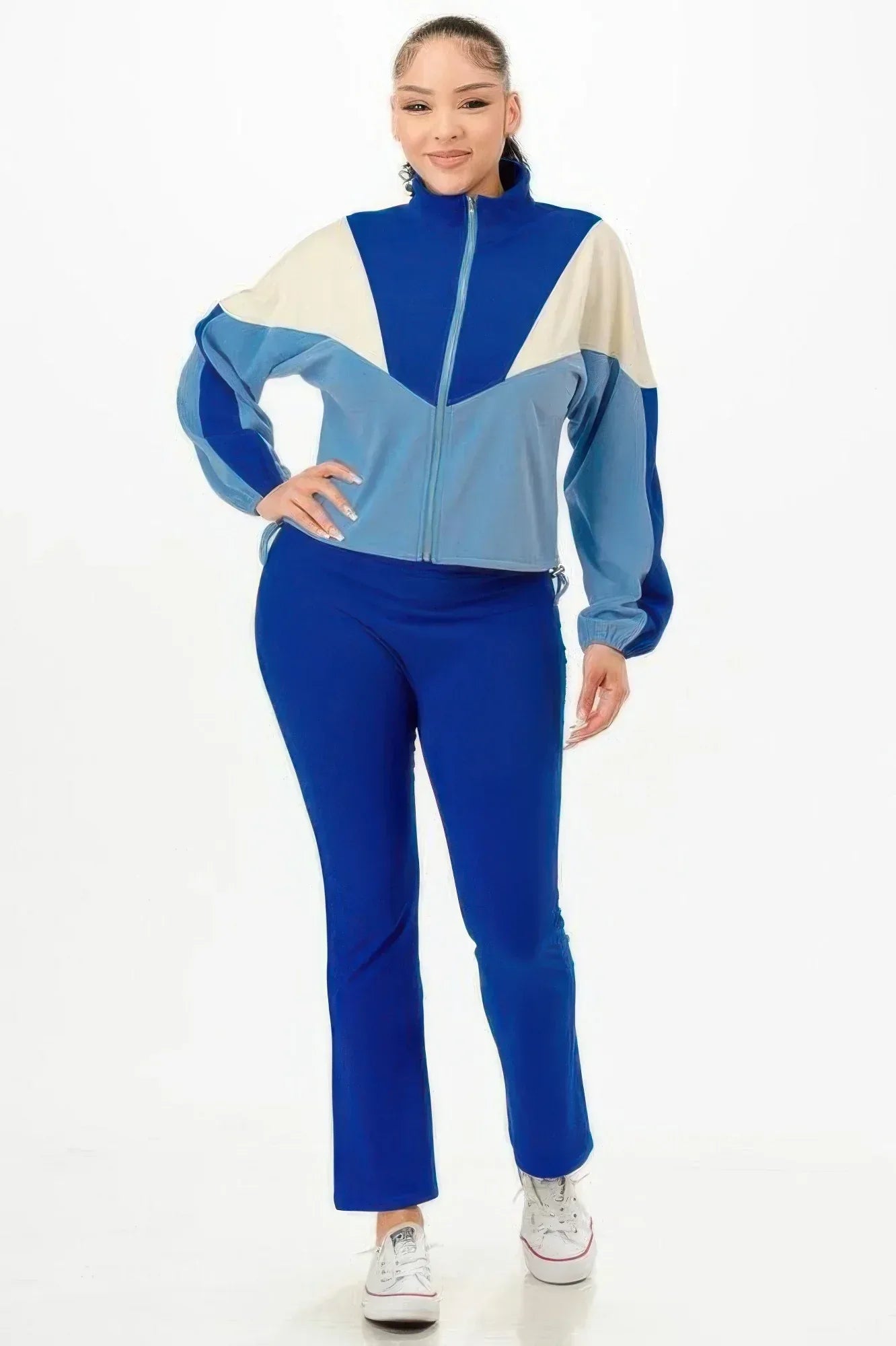 Color Blocked Jacket W/flare Pants Set | Mixtshop LLC