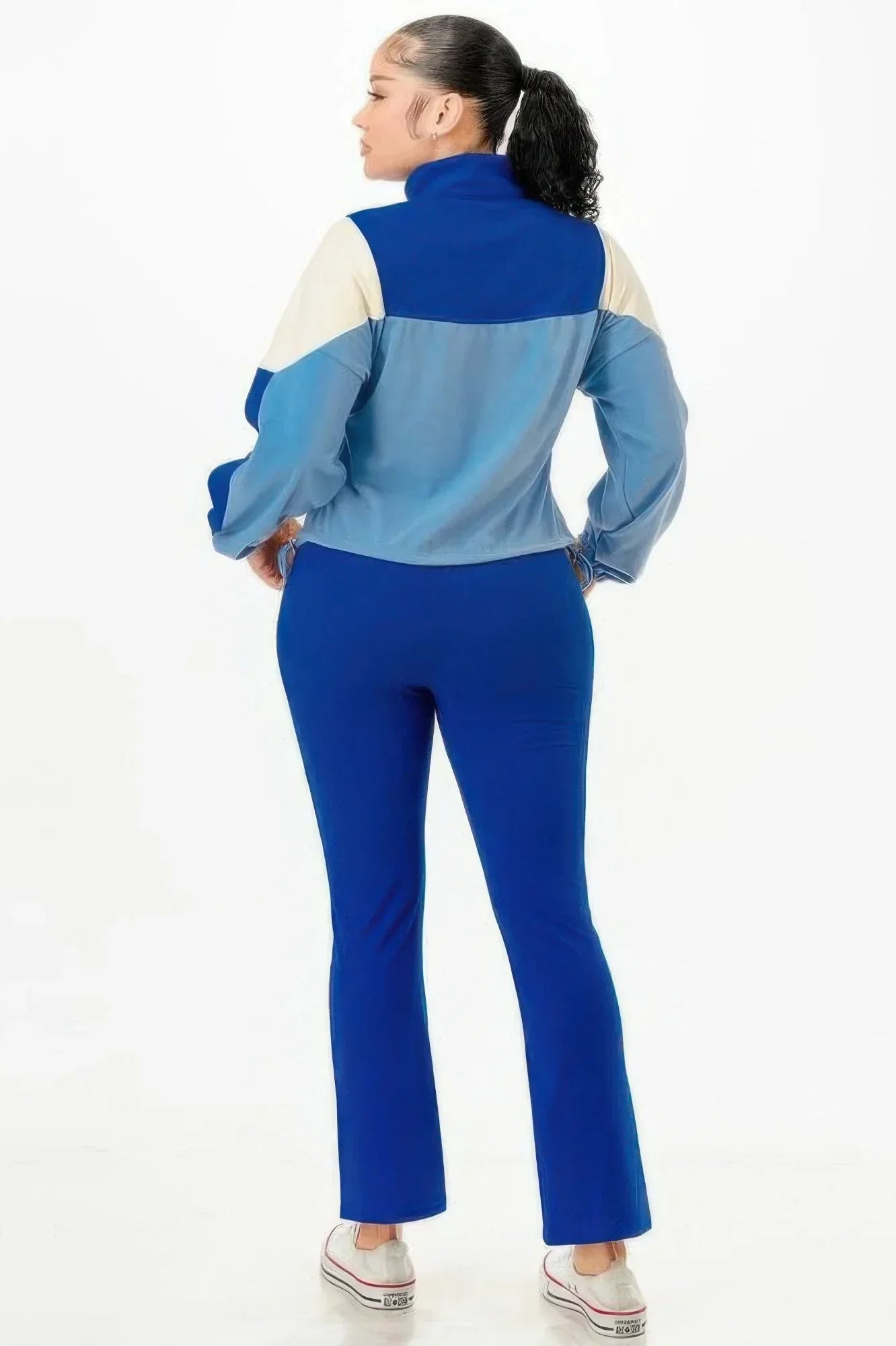 Color Blocked Jacket W/flare Pants Set | Mixtshop LLC