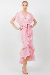 Solid Tie Waist Ruffle Midi Dress | Mixtshop LLC