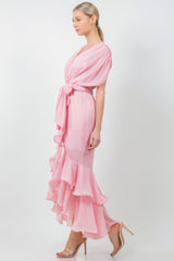 Solid Tie Waist Ruffle Midi Dress | Mixtshop LLC
