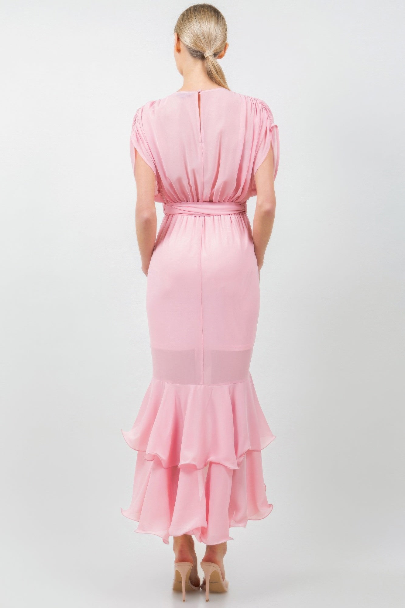 Solid Tie Waist Ruffle Midi Dress | Mixtshop LLC