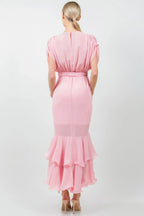 Solid Tie Waist Ruffle Midi Dress | Mixtshop LLC