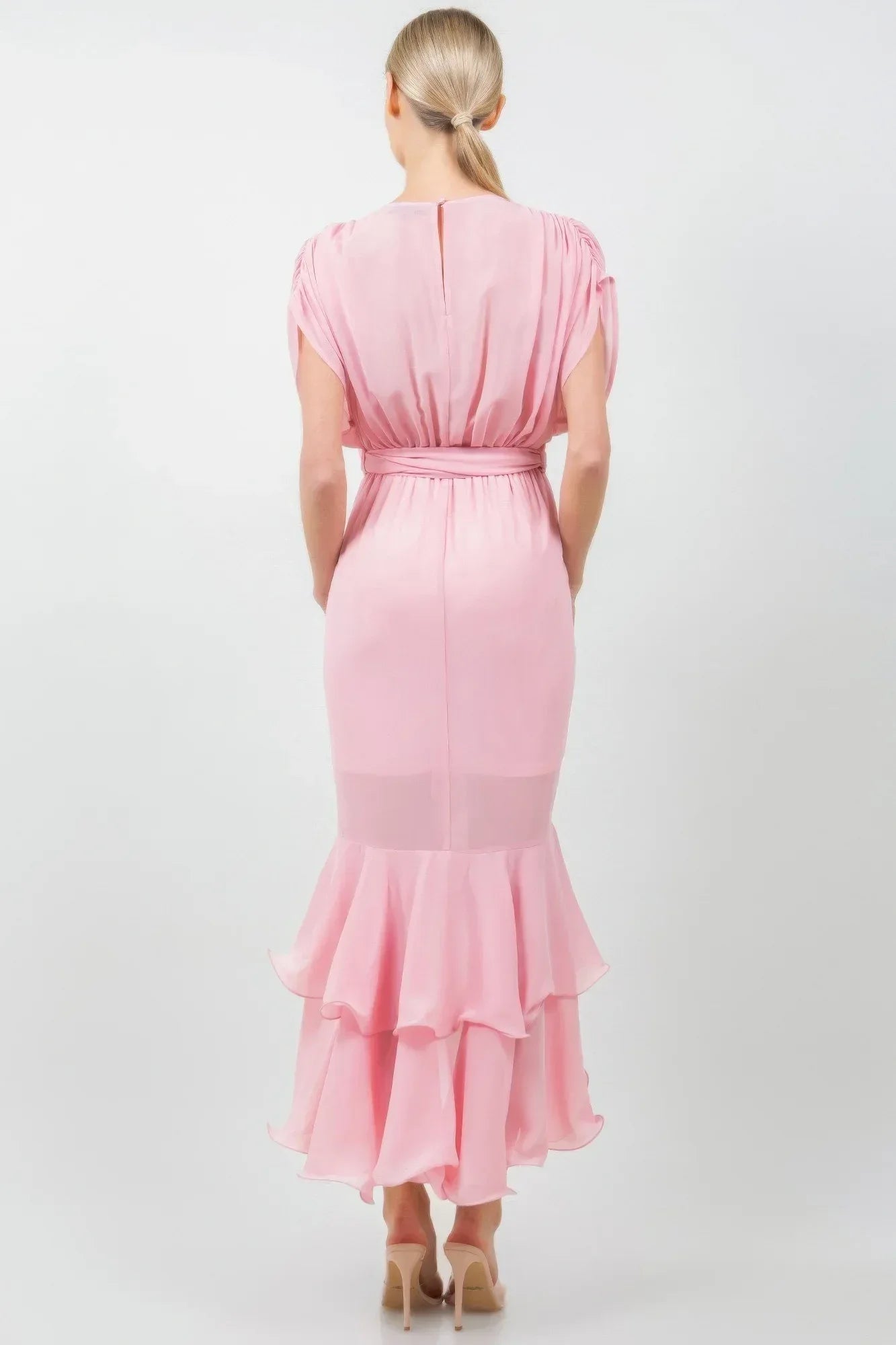 Solid Tie Waist Ruffle Midi Dress | Mixtshop LLC