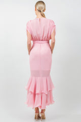 Solid Tie Waist Ruffle Midi Dress | Mixtshop LLC