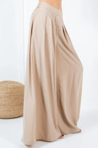 Large Hem Wide Leg Pleated Solid Pants | Mixtshop LLC