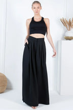 Large Hem Wide Leg Pleated Solid Pants | Mixtshop LLC