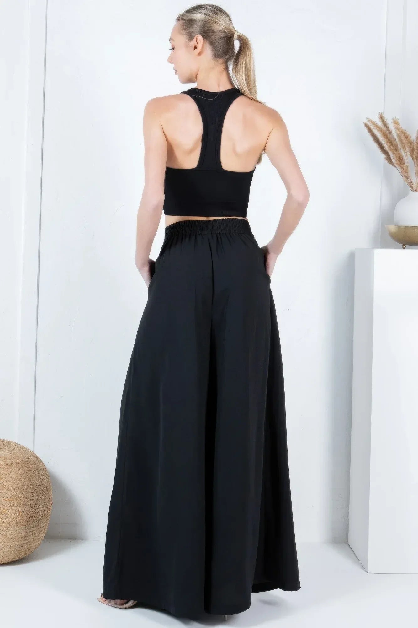 Large Hem Wide Leg Pleated Solid Pants | Mixtshop LLC