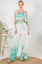Printed Crop Top & Wide Leg Long Pants Set | Mixtshop LLC