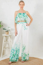 Printed Crop Top & Wide Leg Long Pants Set | Mixtshop LLC