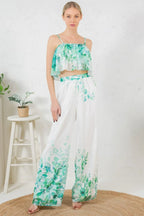 Printed Crop Top & Wide Leg Long Pants Set | Mixtshop LLC