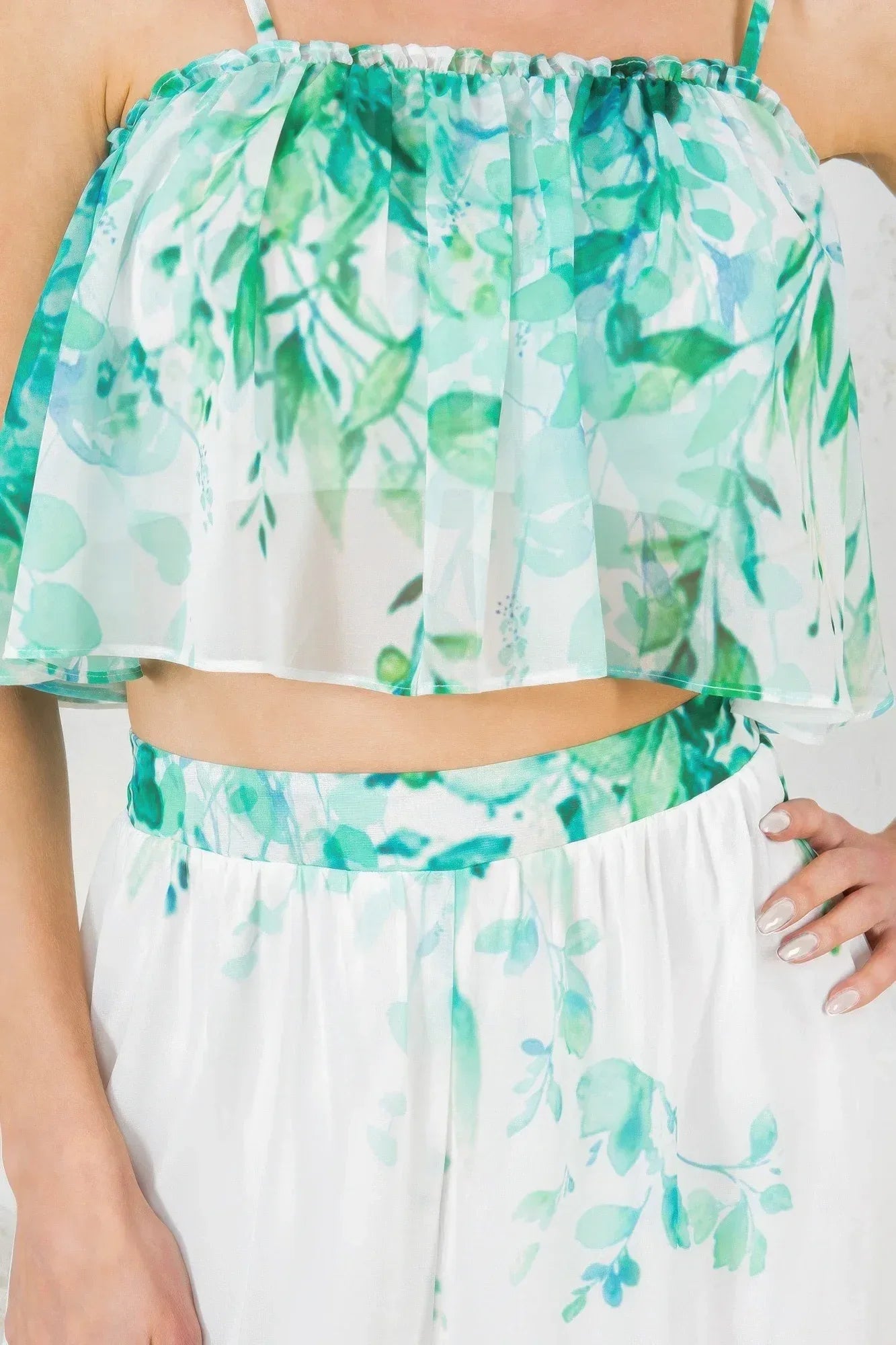 Printed Crop Top & Wide Leg Long Pants Set | Mixtshop LLC