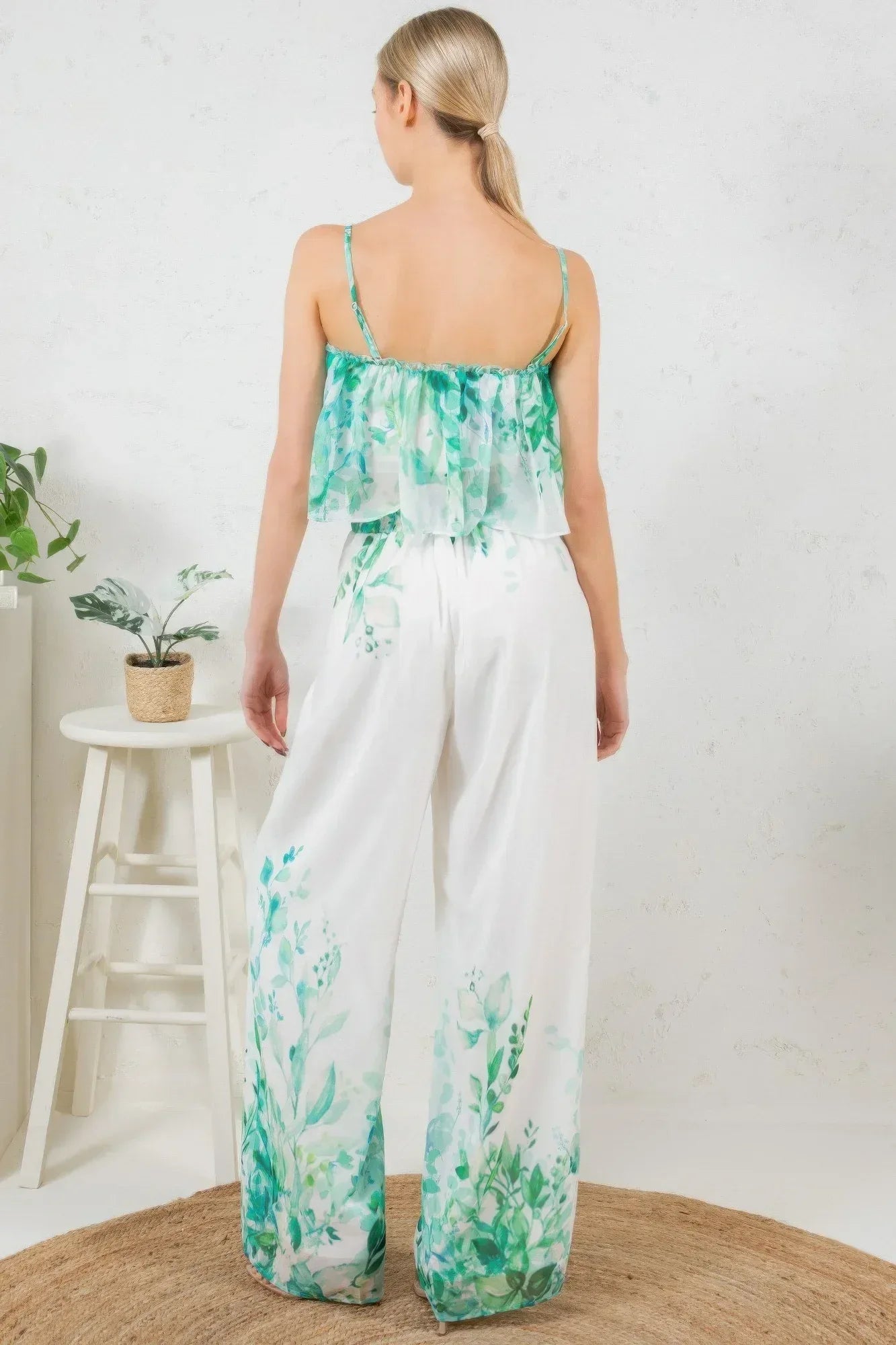 Printed Crop Top & Wide Leg Long Pants Set | Mixtshop LLC