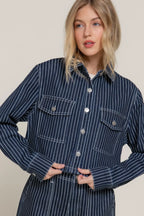 Button Down Stripe Denim Short Jacket | Mixtshop LLC