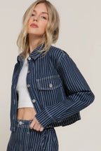 Button Down Stripe Denim Short Jacket | Mixtshop LLC
